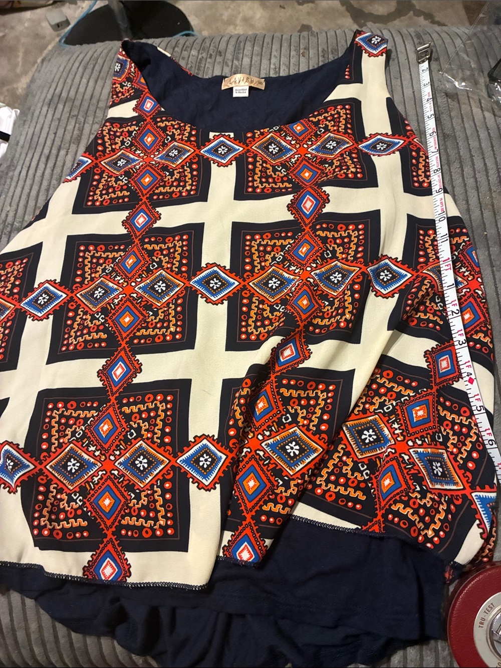 Lavish Navy, Cream & Orange Geometric Print Women's Blouse